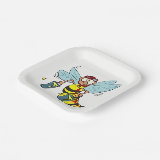 Hornetwesp met twee emmers honing papieren bordje (Gebogen)