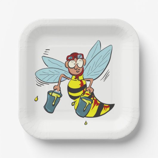Hornetwesp met twee emmers honing papieren bordje (Voorkant)