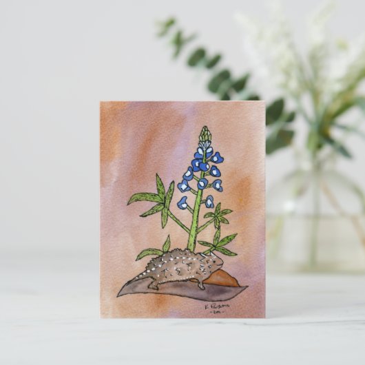 Horny Toad met Bluebonnet Briefkaart (Staand voorkant)