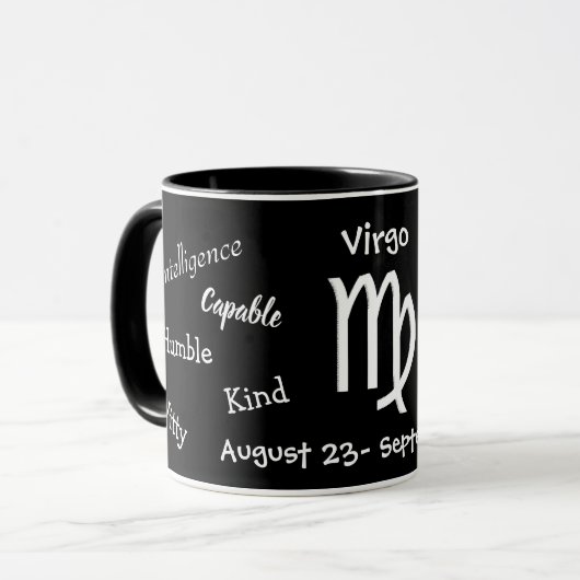 Horoscoop Maagd Teken Kenmerken Zwart en Wit Mok (Voorkant links)