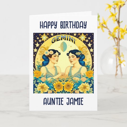 Horoscoop Teken Tweeling Celestial Verjaardag Kaart (Gele Bloem)