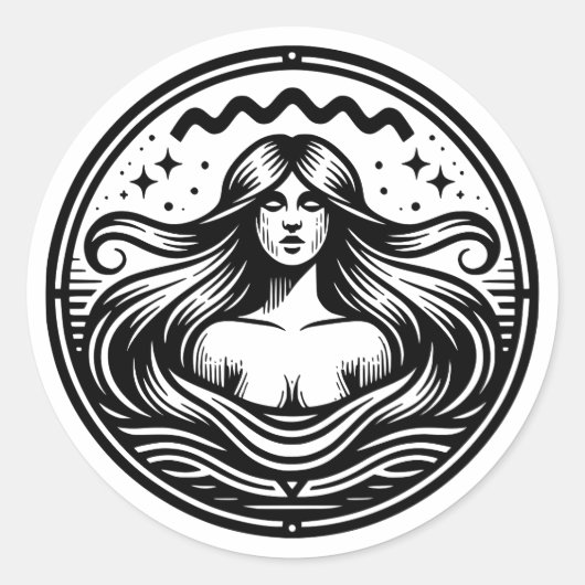Horoscoop teken Waterman Symbool Vrouwen in Water Ronde Sticker (Voorkant)