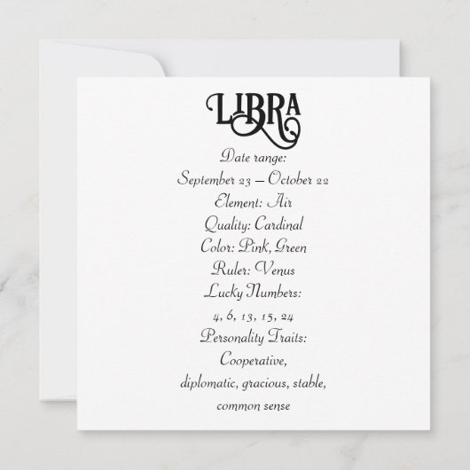 Horoscoop Teken Weegschaal Zodiac Etherische Mysti (Achterkant)