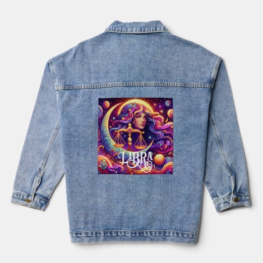 Horoscoop Teken Weegschaal Zodiac Etherische Mysti Denim Jacket (Achterkant)