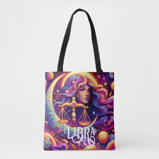 Horoscoop Teken Weegschaal Zodiac Etherische Mysti Tote Bag (Voorkant)