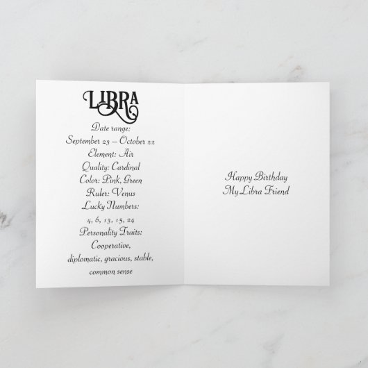 Horoscoop teken Weegschaal Zodiac Etherische Verja Kaart (Binnen)