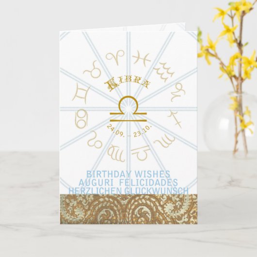 HOROSCOOP ~ Verjaardag Wenskaart Weegschaal Kaart (Gele Bloem)