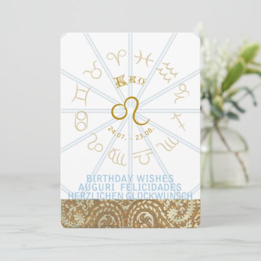 HOROSCOOP ~ Verjaardagsuitnodiging - Leeuw Kaart (Staand voorkant)