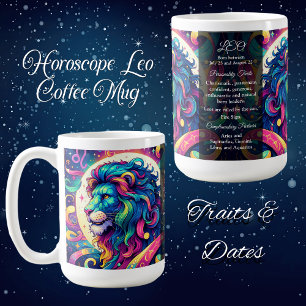 Horoscoopteken Leo info   Kleurrijke Lion Art Koffiemok