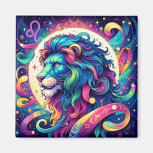 Horoscoopteken Leo   Kleurrijke Lion Art Magneet