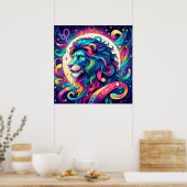 Horoscoopteken Leo | Kleurrijke Lion Art Poster (Keuken)