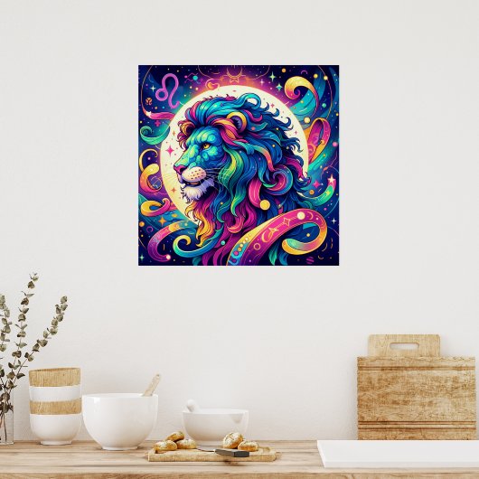 Horoscoopteken Leo | Kleurrijke Lion Art Poster (Keuken)