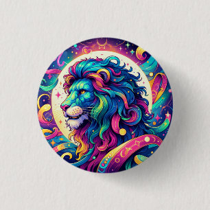 Horoscoopteken Leo   Kleurrijke Lion Art Ronde Button 3,2 Cm