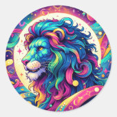 Horoscoopteken Leo | Kleurrijke Lion Art Ronde Sticker (Voorkant)
