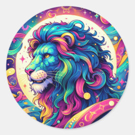 Horoscoopteken Leo | Kleurrijke Lion Art Ronde Sticker