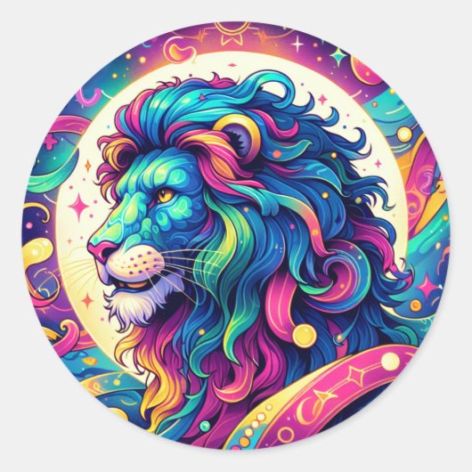Horoscoopteken Leo | Kleurrijke Lion Art Ronde Sticker (Voorkant)
