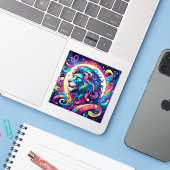 Horoscoopteken Leo | Kleurrijke Lion Art Sticker (Laptop met iPhone)