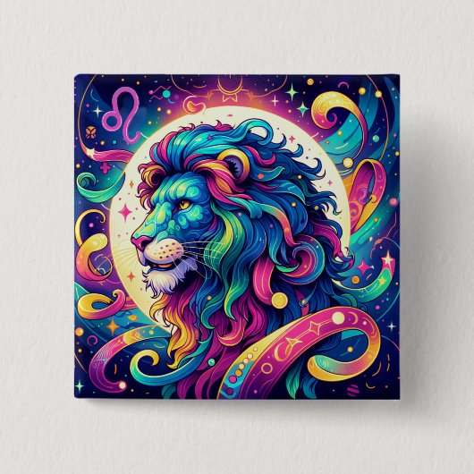 Horoscoopteken Leo | Kleurrijke Lion Art Vierkante Button 5,1 Cm (Voorkant)