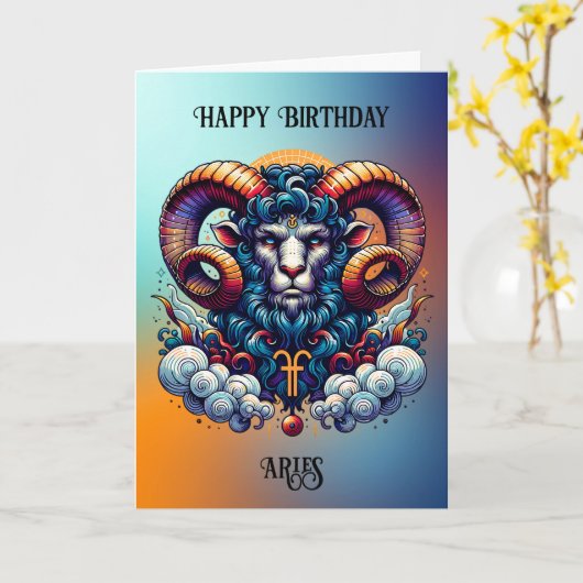 Horoscoopteken Ram | Birthday Kaart (Gele Bloem)