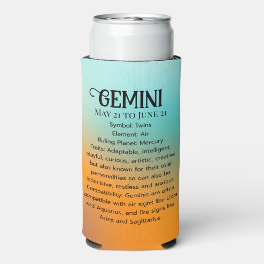 Horoscoopteken Tweelingen | teken van de tweelinga Seltzer Blikjeskoeler (Seltzer Achterkant)