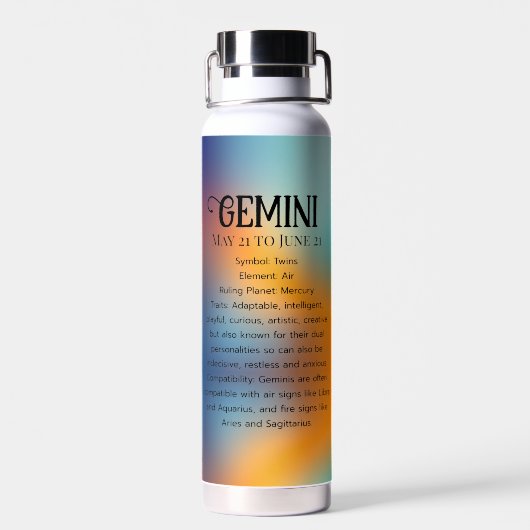 Horoscoopteken Tweelingen | teken van de tweelinga Waterfles (Achterkant)