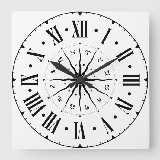 Horoscoopwiel met Romeinse cijfers Vierkante Klok (Voorkant)