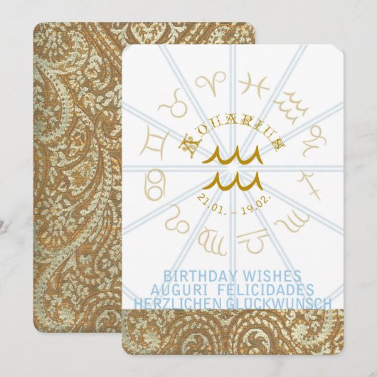 HOROSCOPE ~ Birthday Invite - Aquarius Kaart (Voorkant / Achterkant)