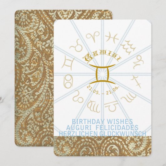 HOROSCOPE ~ Birthday Invite - Gemini Kaart (Voorkant / Achterkant)