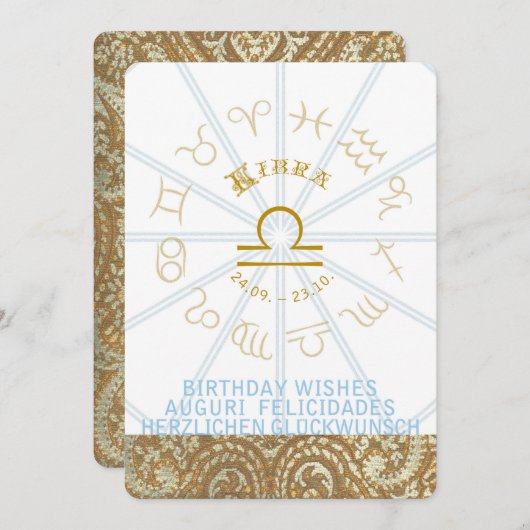 HOROSCOPE ~ Birthday Invite - Libra Kaart (Voorkant / Achterkant)