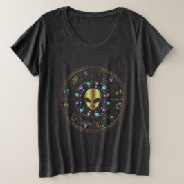 Horoscope Jeweled Design Gold Alien Grote Maat T-shirt