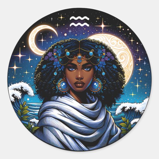Horoscope Sign Aquarius Symbol Ronde Sticker (Voorkant)