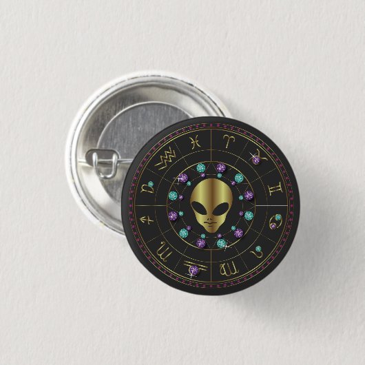Horoscope Zodiac Alien Ronde Button 3,2 Cm (Voorkant /achterkant)