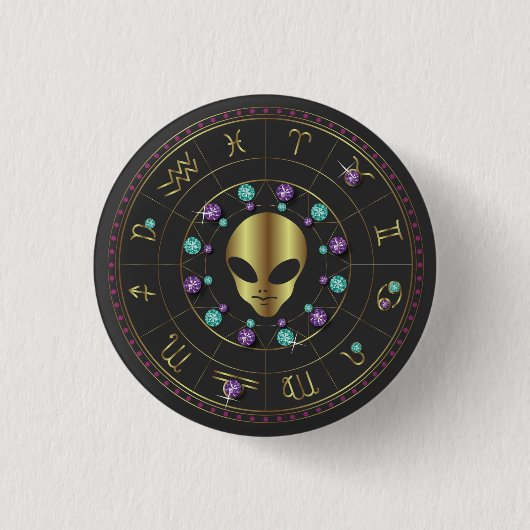 Horoscope Zodiac Alien Ronde Button 3,2 Cm (Voorkant)