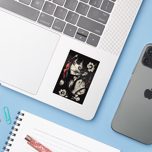 Horror anime girl  sticker (Laptop met iPhone)
