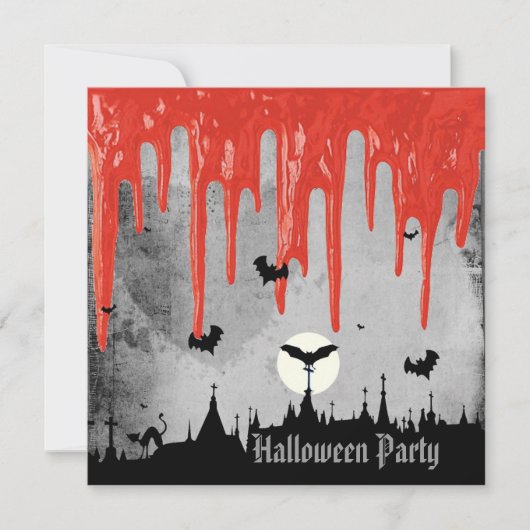 Horror Blood & Bats Halloween Party Kaart (Voorkant)