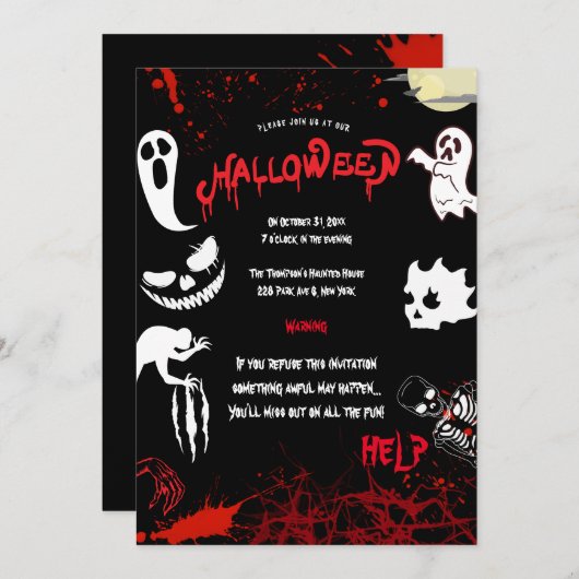 Horror Blood & Bats Halloween Party Kaart (Voorkant / Achterkant)