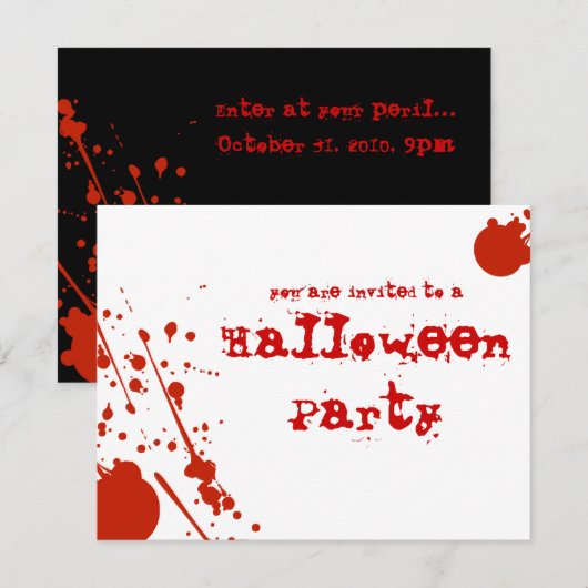 Horror Blood Spletters Witte Halloween Uitnodiging (Voorkant / Achterkant)