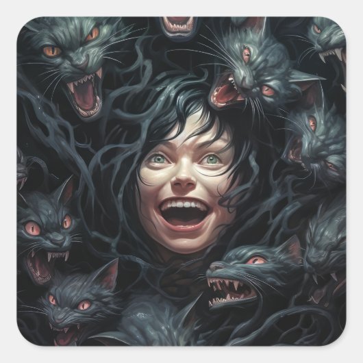 Horror Cat Nachtmerrie Vierkante Sticker (Voorkant)