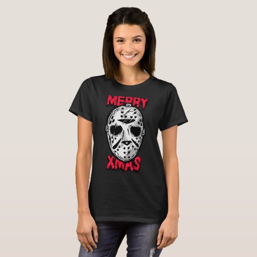 Horror Christmas Merry Xmas Mask T-shirt (Voorkant volledig)