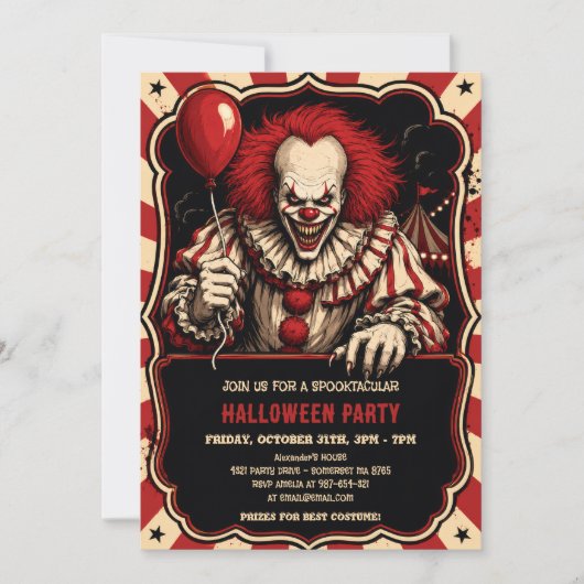 Horror Clown Halloween Circus Feest Uitnodiging (Voorkant)