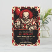 Horror Clown Halloween Circus Feest Uitnodiging (Staand voorkant)