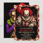 Horror Clown Halloween Circus Feest Uitnodiging (Voorkant / Achterkant)