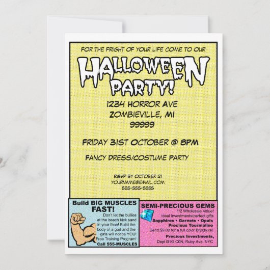 Horror Comic Style Halloween Party Kaart (Achterkant)
