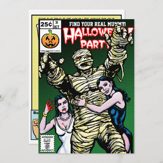 Horror Comic Style Halloween Party Kaart (Voorkant / Achterkant)