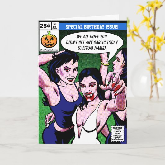 Horror Comic Style Verjaardag Kaart (Gele Bloem)