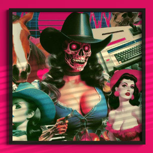 Horror Cowgirl Collage Poster