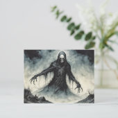 Horror doodskop in zwarte mantel briefkaart (Staand voorkant)