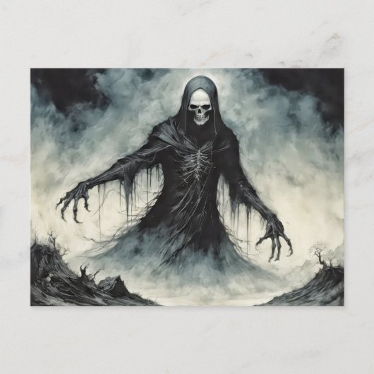 Horror doodskop in zwarte mantel briefkaart (Voorkant)