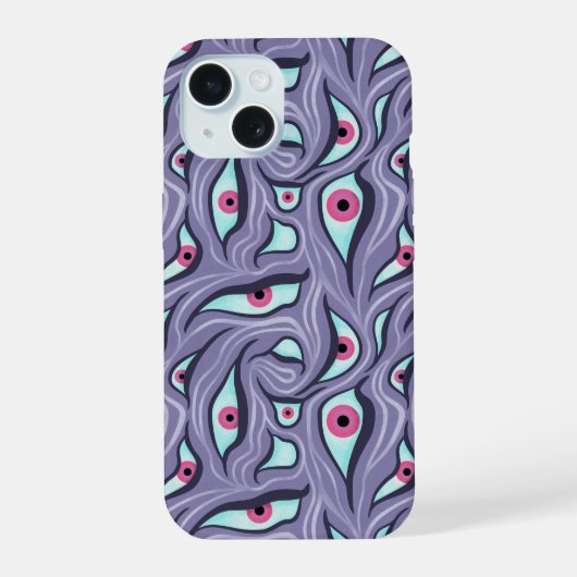 Horror Evil Eyes Paarse Pastel Gothic Witchy iPhone 15 Case (Achterkant)