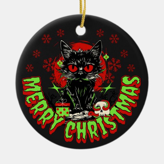 Horror Fan Kerstkat Keramisch Ornament (Voorkant)